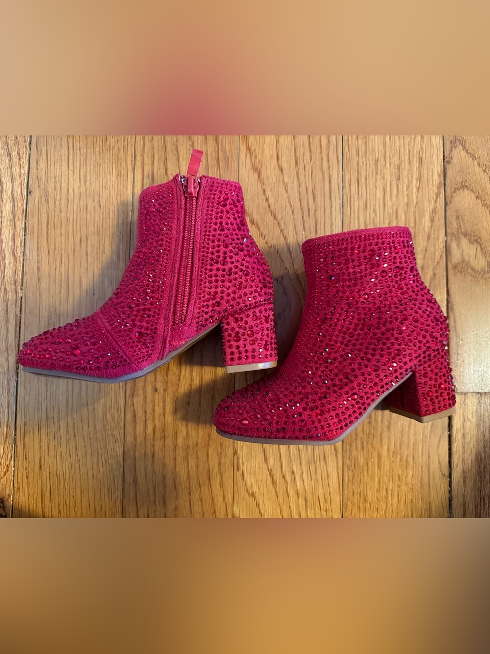 Red Rhinestone Suede Ankle Boots - Girls Fashion Boots Like New